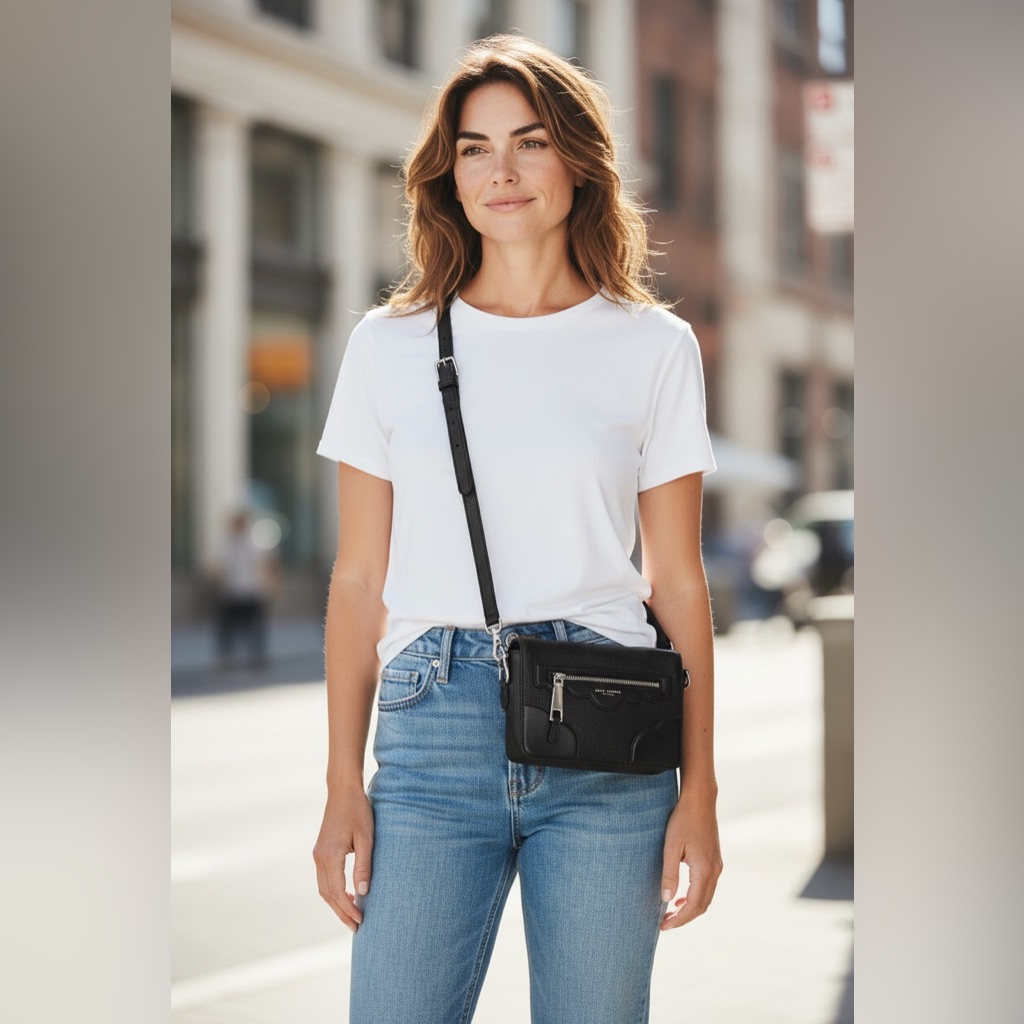 Marc Jacobs Black Leather Fleur Haze Shoulder Bag